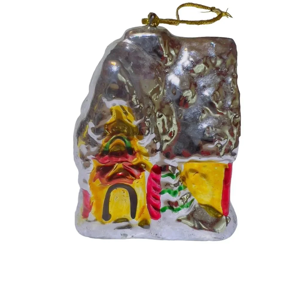 Ceramic Christmas Tree Village House Metallic Glaze Ornament 2 1/4” X 2” X 1 1/4
